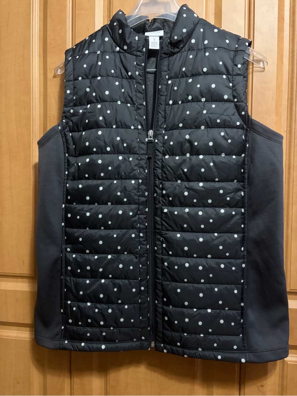 Chico's Weekends Black and White Polka Dot Puffer Vest